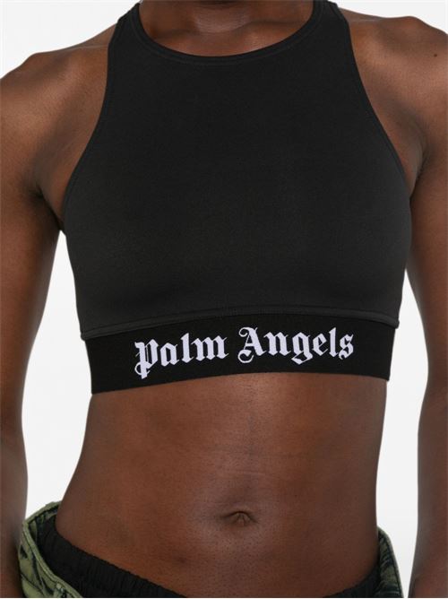 Top sportivo Palm Angels da donna nero con spalline larghe e logo bianco PALM ANGELS | PAWVO001FB0011010